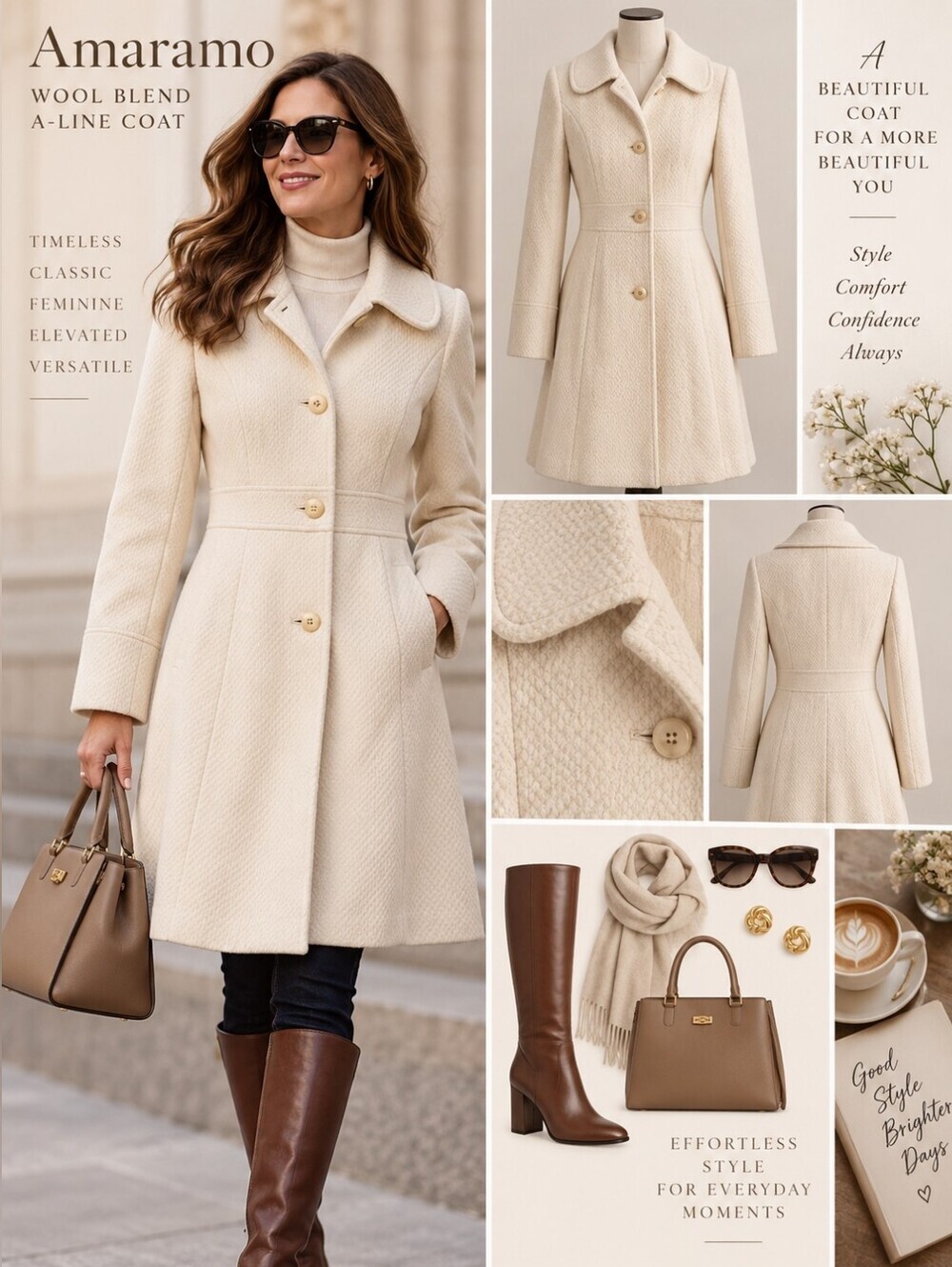 Amaranto Coat Dress Wool Blend A-line Cream Textured Vintage - 12